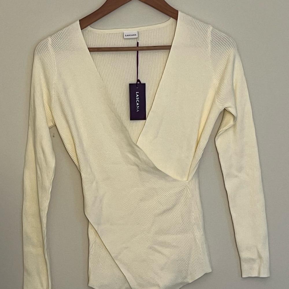 Lascana Cream V-Neck Overlapping Sweater Women's Top